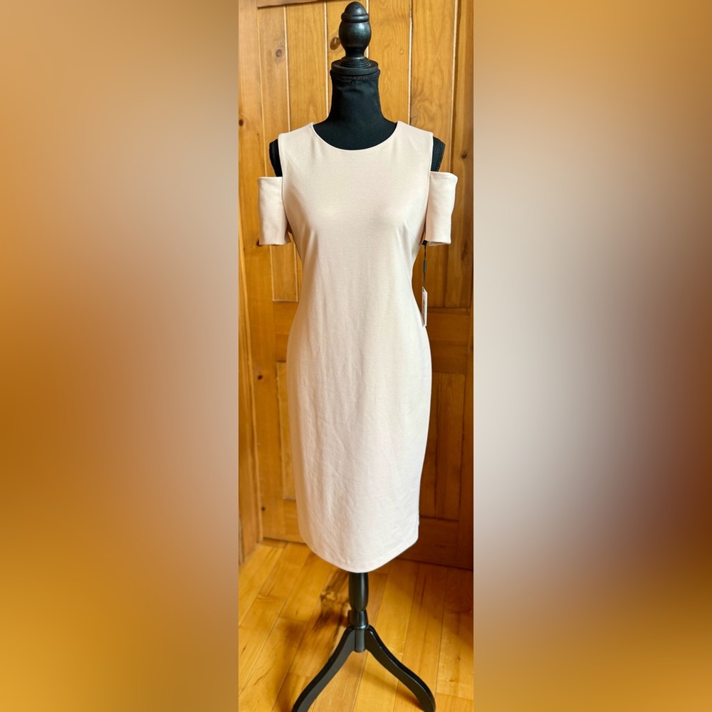 NWT Calvin Klein Cold-Shoulder Lined Sheath Dress Blush (8) - Picture 3 of 17